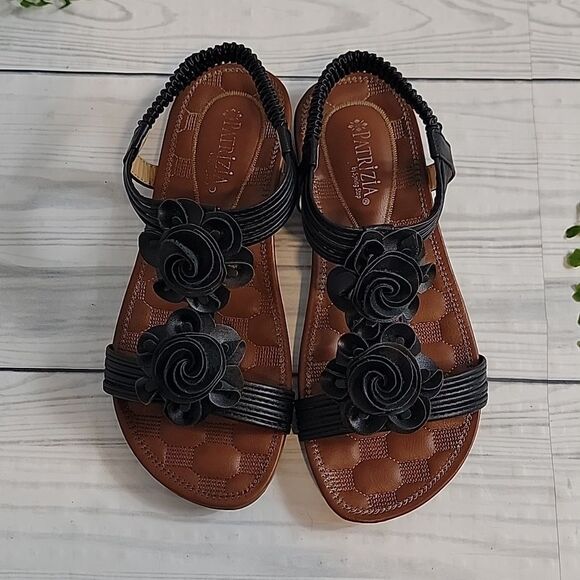 Patrizia By Spring Step Nectarine Black Floral Sandals Womens Size 8 - Picture 2 of 11